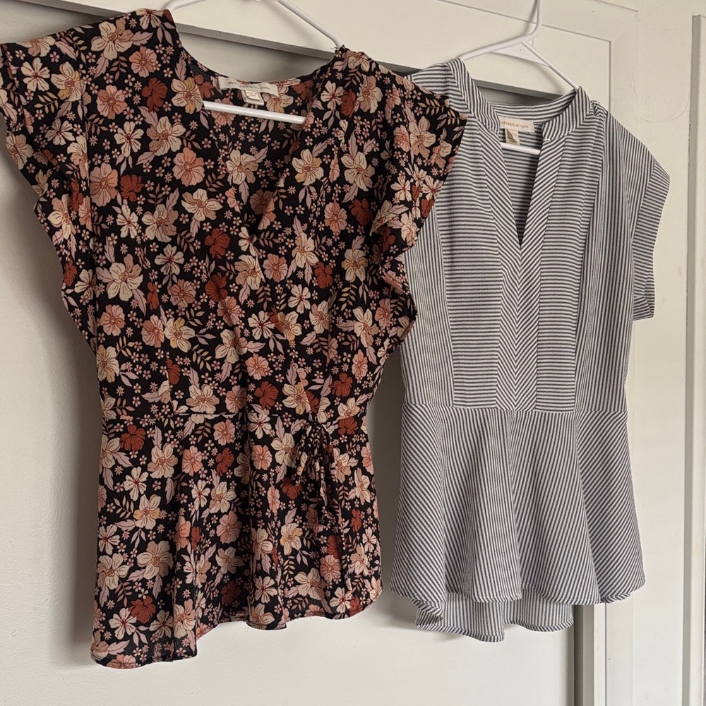 Elegant Floral and Striped Women's Blouse Set